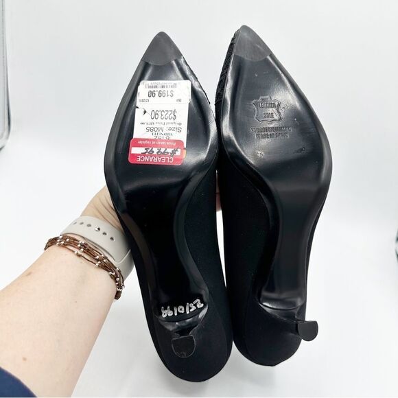 Stuart Weitzman Black Fabric Kitten Heeled Pointed Toe Pump w/Lace Crystals 8.5M - Picture 10 of 11